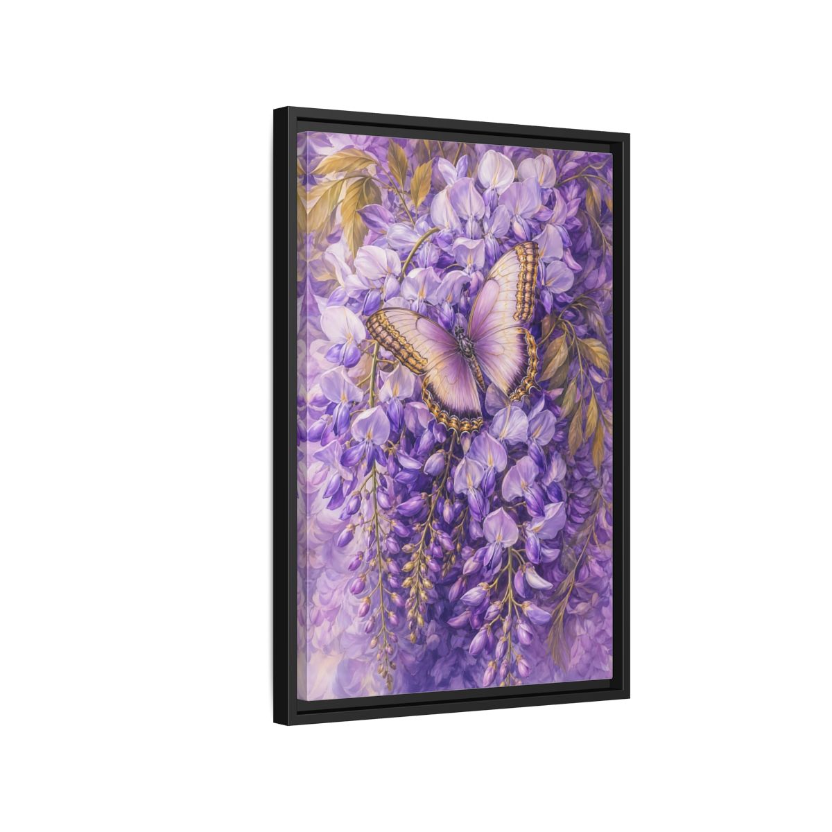 Side Mockup 3. Lavender Wisteria Butterfly shown as framed canvas print