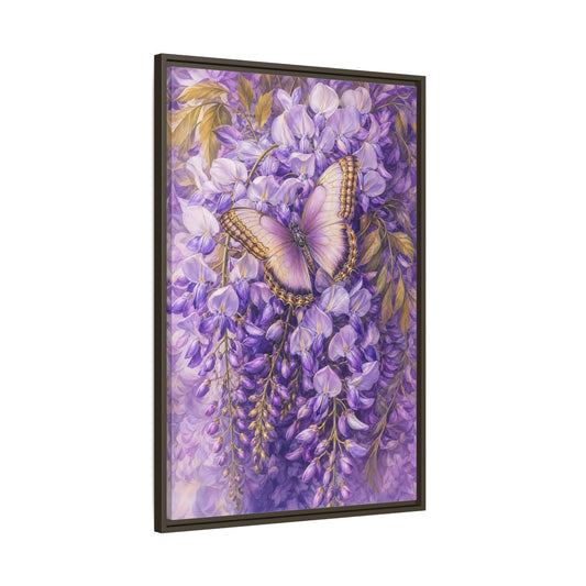Main Mockup. Lavender Wisteria Butterfly shown as framed canvas print