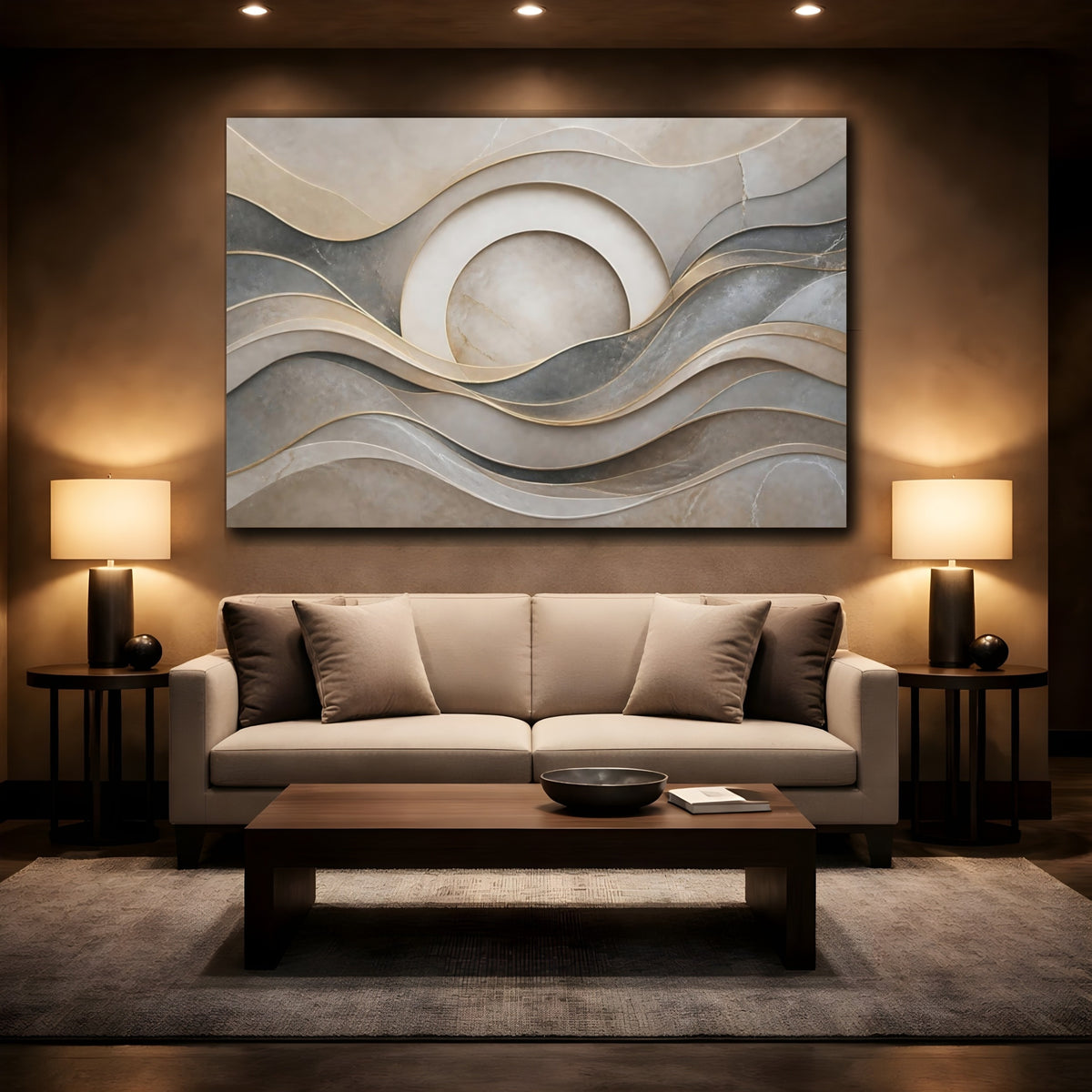 Mockup 2. Layered Stone Waves shown as canvas print