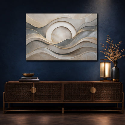 Mockup 4. Layered Stone Waves shown as canvas print