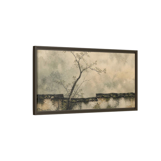Main Mockup. Leaning Branch On Mossy Wall shown as framed canvas print