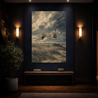 Mockup 4. Leaping Pet Greyhound shown as canvas print