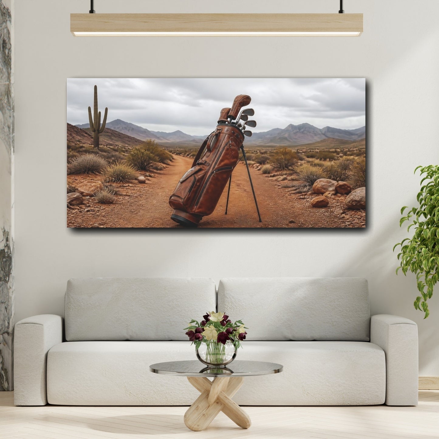 Mockup 2. Leather Golf Bag In Desert shown as canvas print