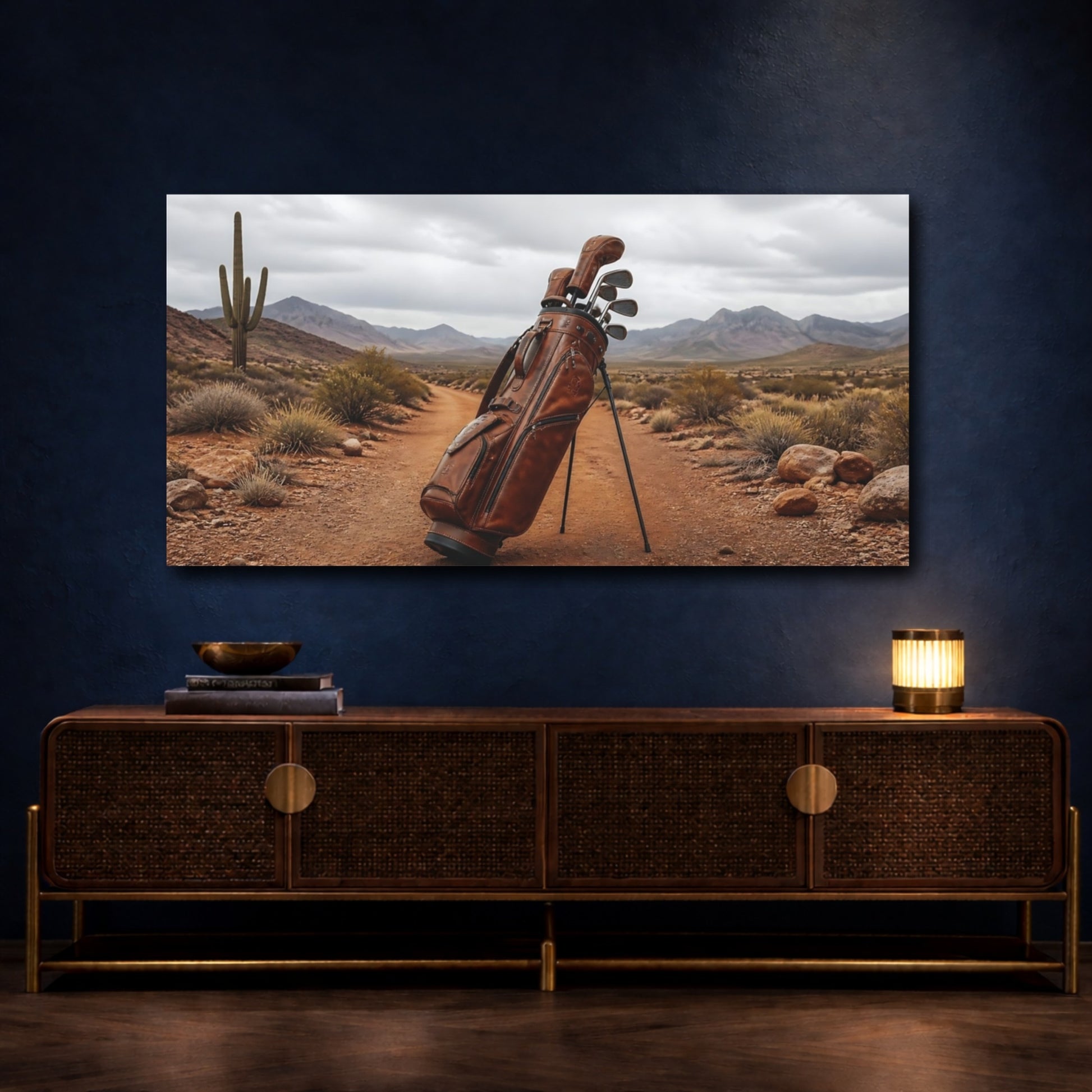 Mockup 4. Leather Golf Bag In Desert shown as canvas print