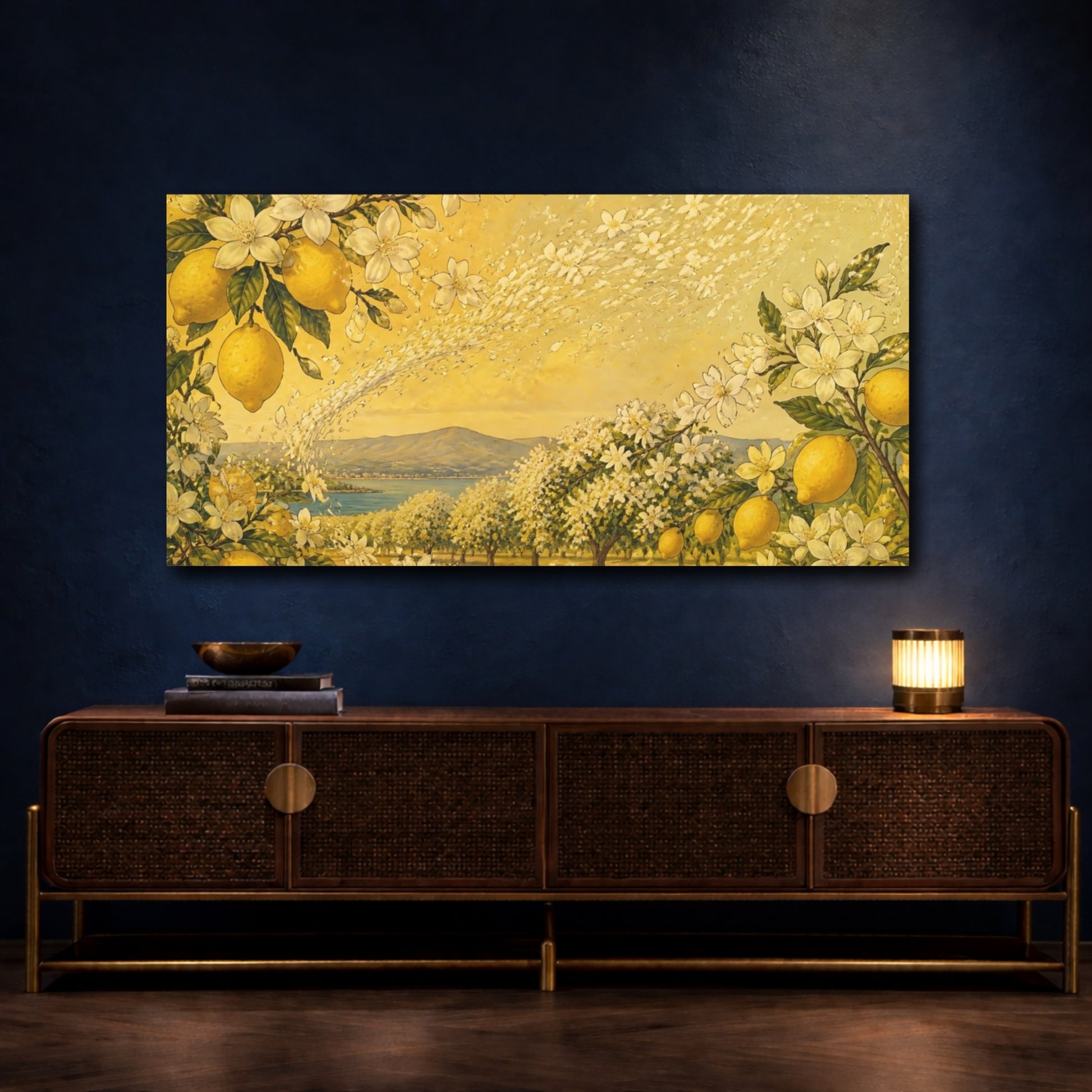 Mockup 4. Lemon Blossom Orchard shown as canvas print