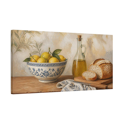 Side Mockup 1. Lemon Bowl With Bread shown as canvas print