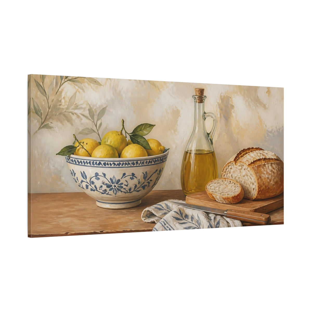 Side Mockup 2. Lemon Bowl With Bread shown as canvas print