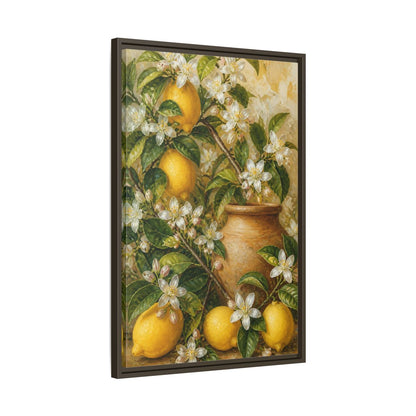 Side Mockup 11. Lemon Floral Still Life shown as framed canvas print