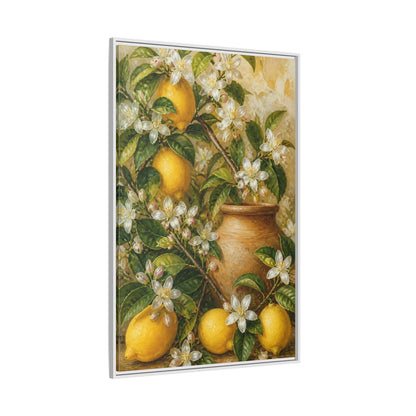 Side Mockup 7. Lemon Floral Still Life shown as framed canvas print