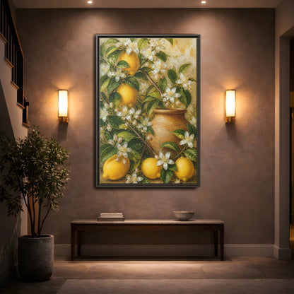 Mockup 2. Lemon Floral Still Life shown as framed canvas print