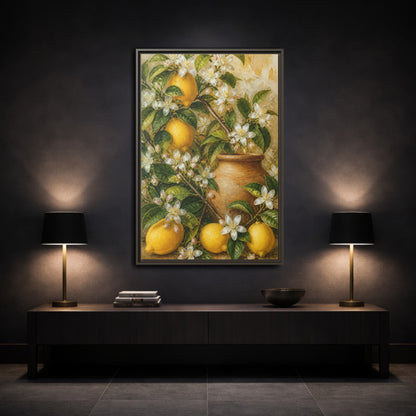 Mockup 3. Lemon Floral Still Life shown as framed canvas print