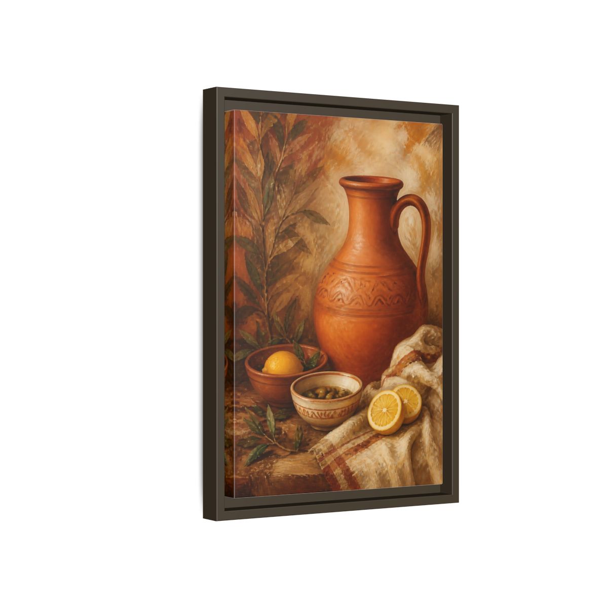 Side Mockup 5. Lemons And Terracotta Jug shown as framed canvas print