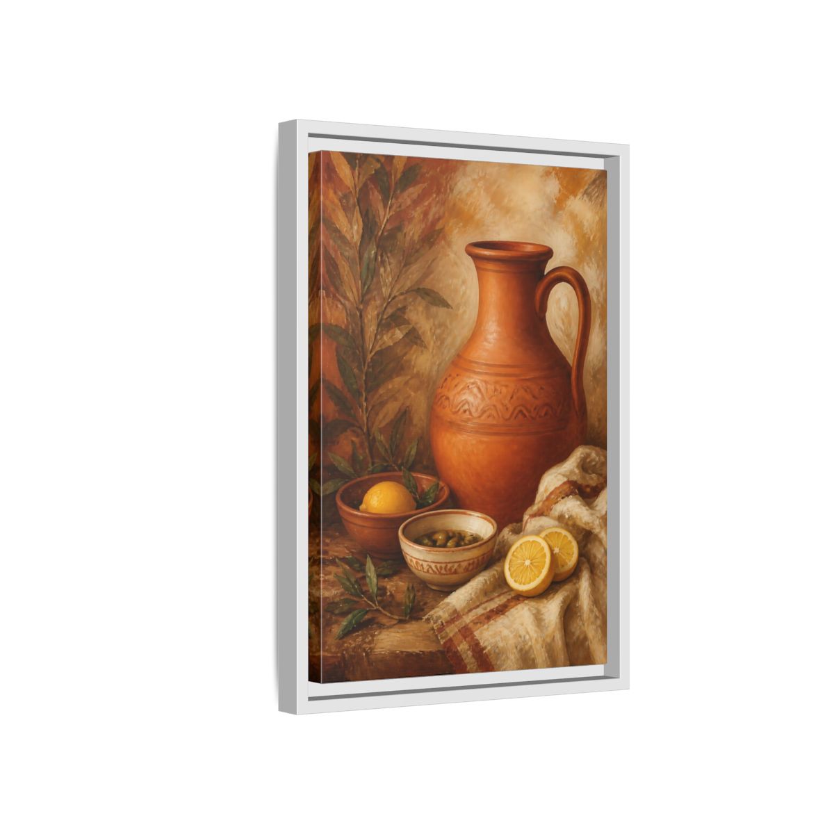 Side Mockup 4. Lemons And Terracotta Jug shown as framed canvas print