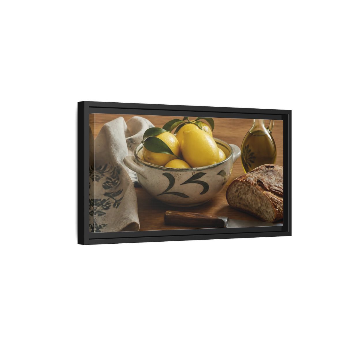 Side Mockup 8. Lemons In Ceramic Bowl shown as framed canvas print