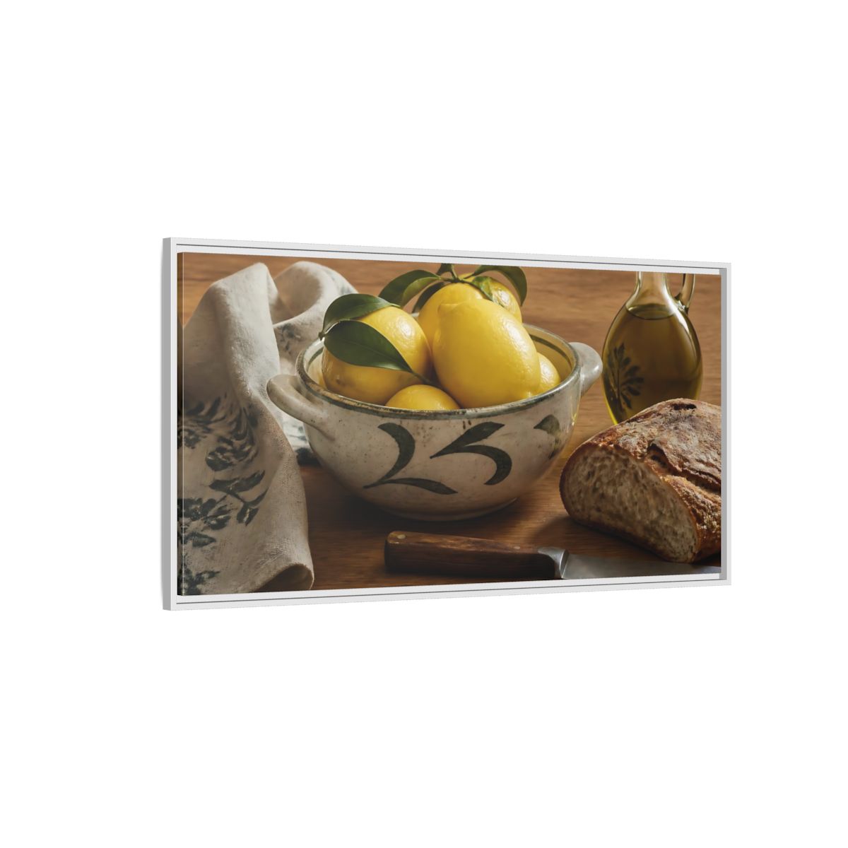 Side Mockup 3. Lemons In Ceramic Bowl shown as framed canvas print