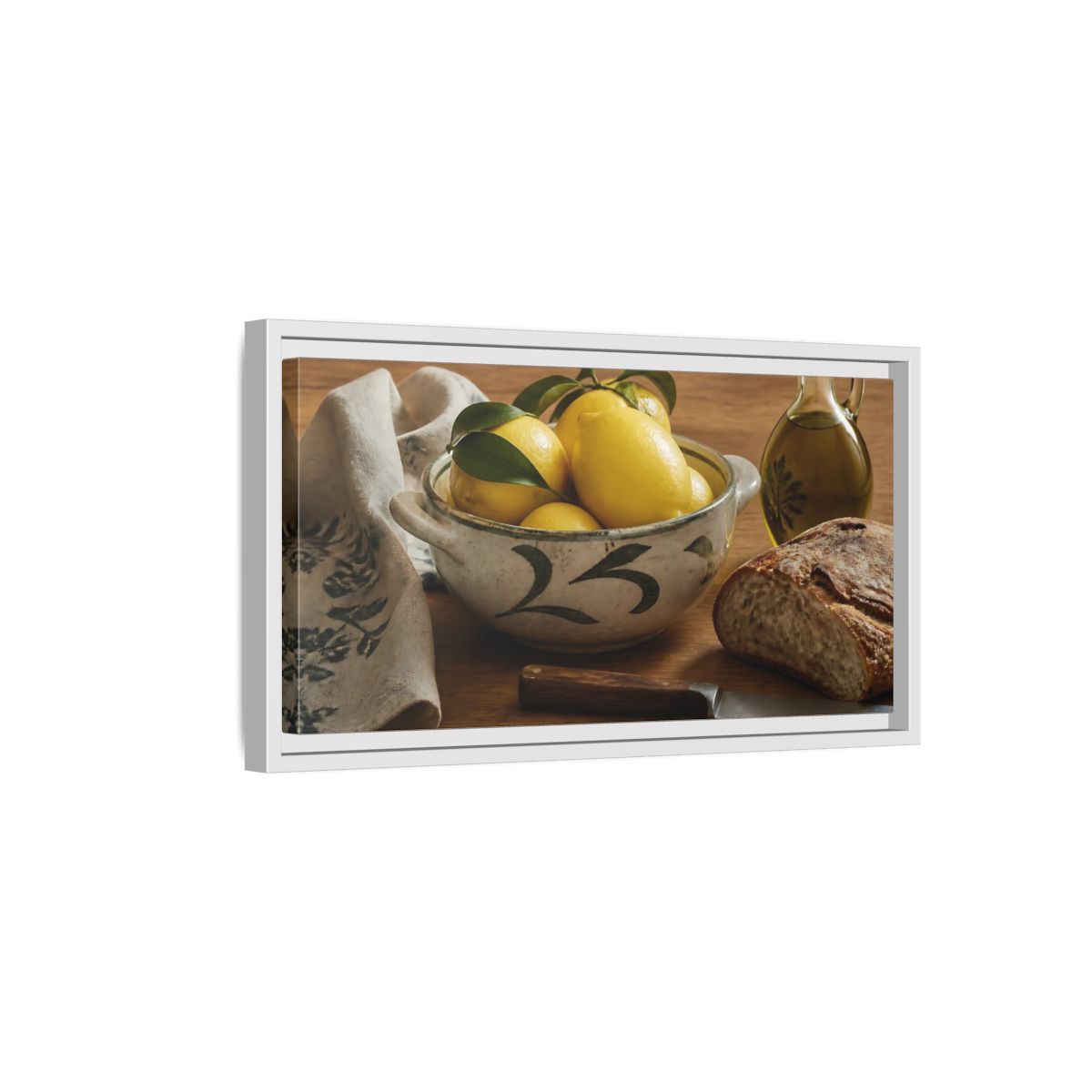 Side Mockup 6. Lemons In Ceramic Bowl shown as framed canvas print