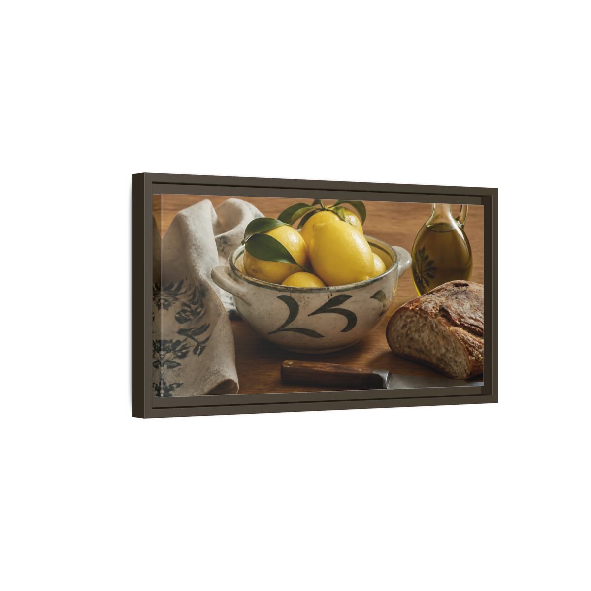 Side Mockup 7. Lemons In Ceramic Bowl shown as framed canvas print