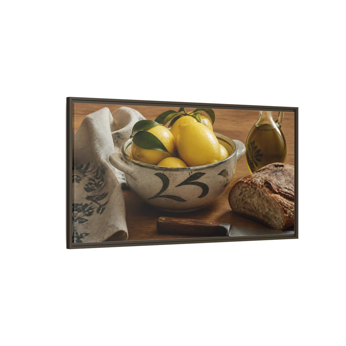 Side Mockup 4. Lemons In Ceramic Bowl shown as framed canvas print