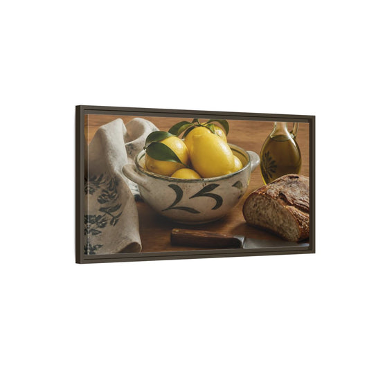 Main Mockup. Lemons In Ceramic Bowl shown as framed canvas print