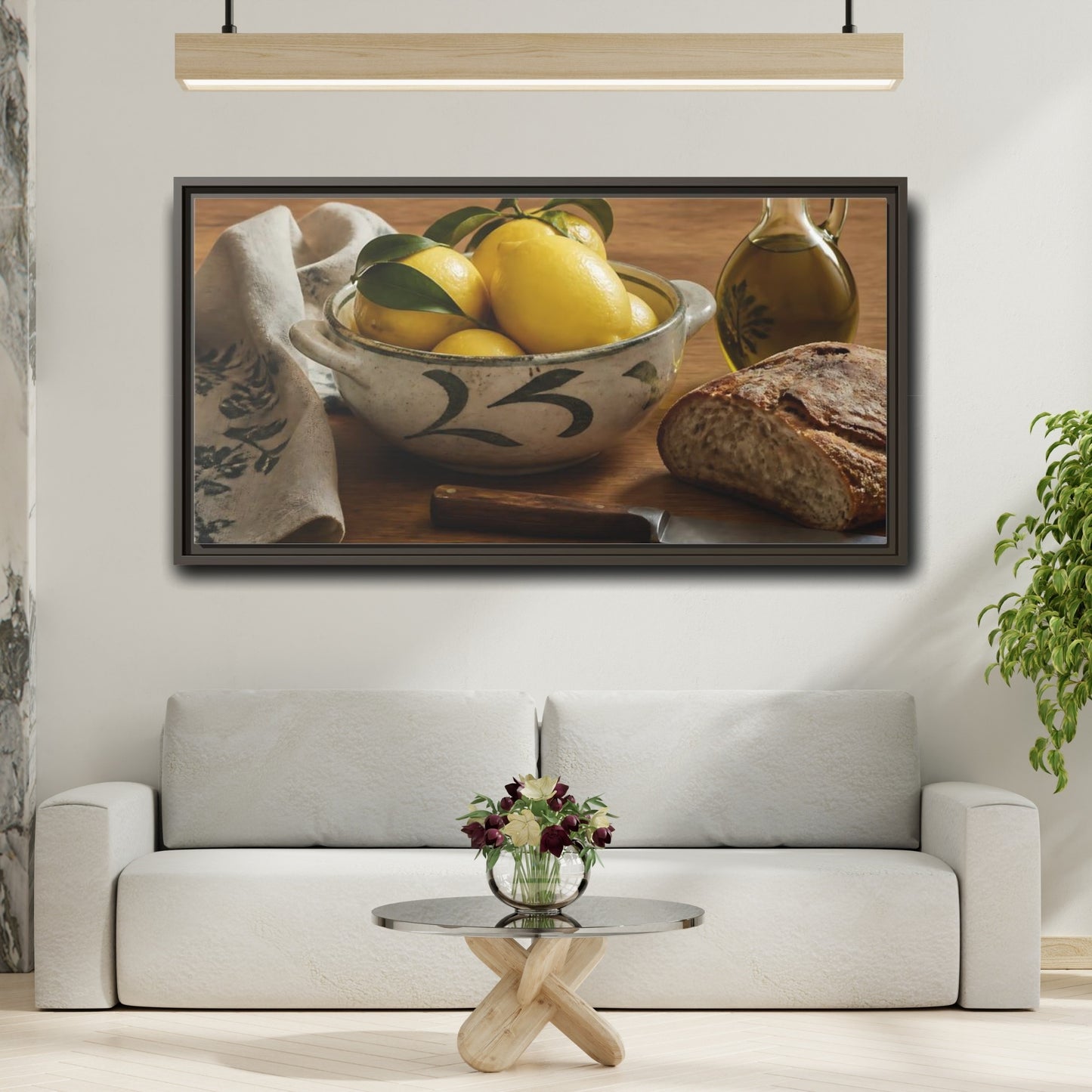 Mockup 2. Lemons In Ceramic Bowl shown as framed canvas print