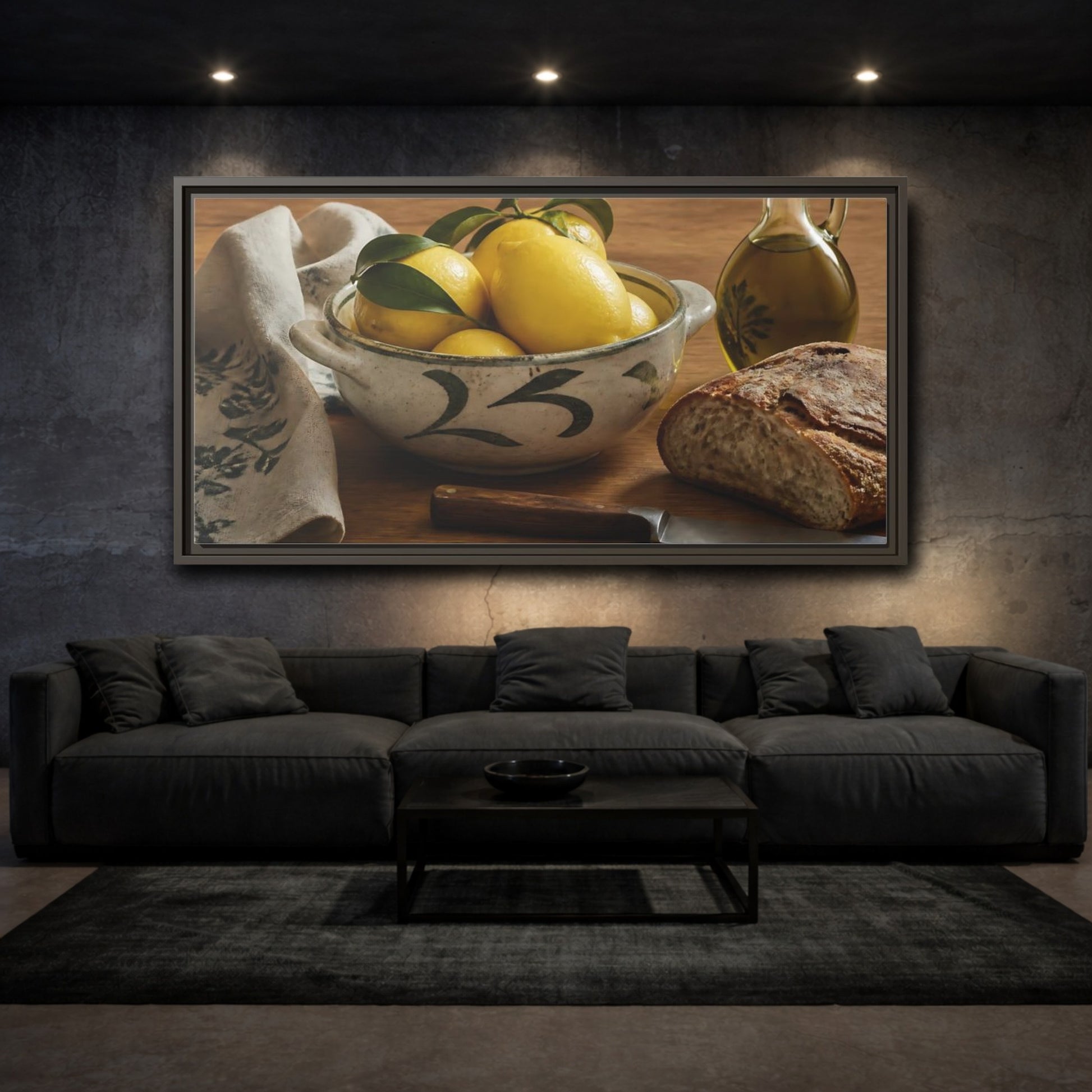 Mockup 3. Lemons In Ceramic Bowl shown as framed canvas print