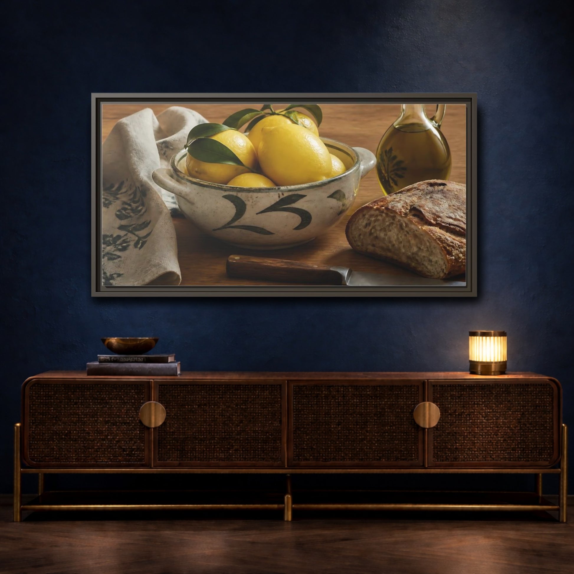 Mockup 4. Lemons In Ceramic Bowl shown as framed canvas print