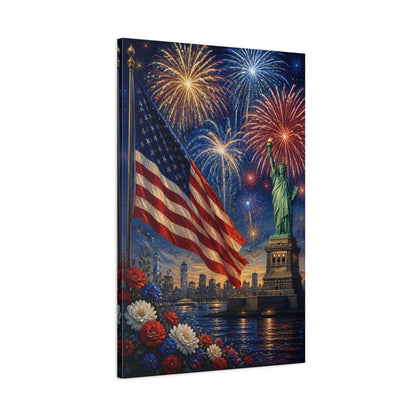 Main Mockup. Liberty Flag Fireworks shown as canvas print