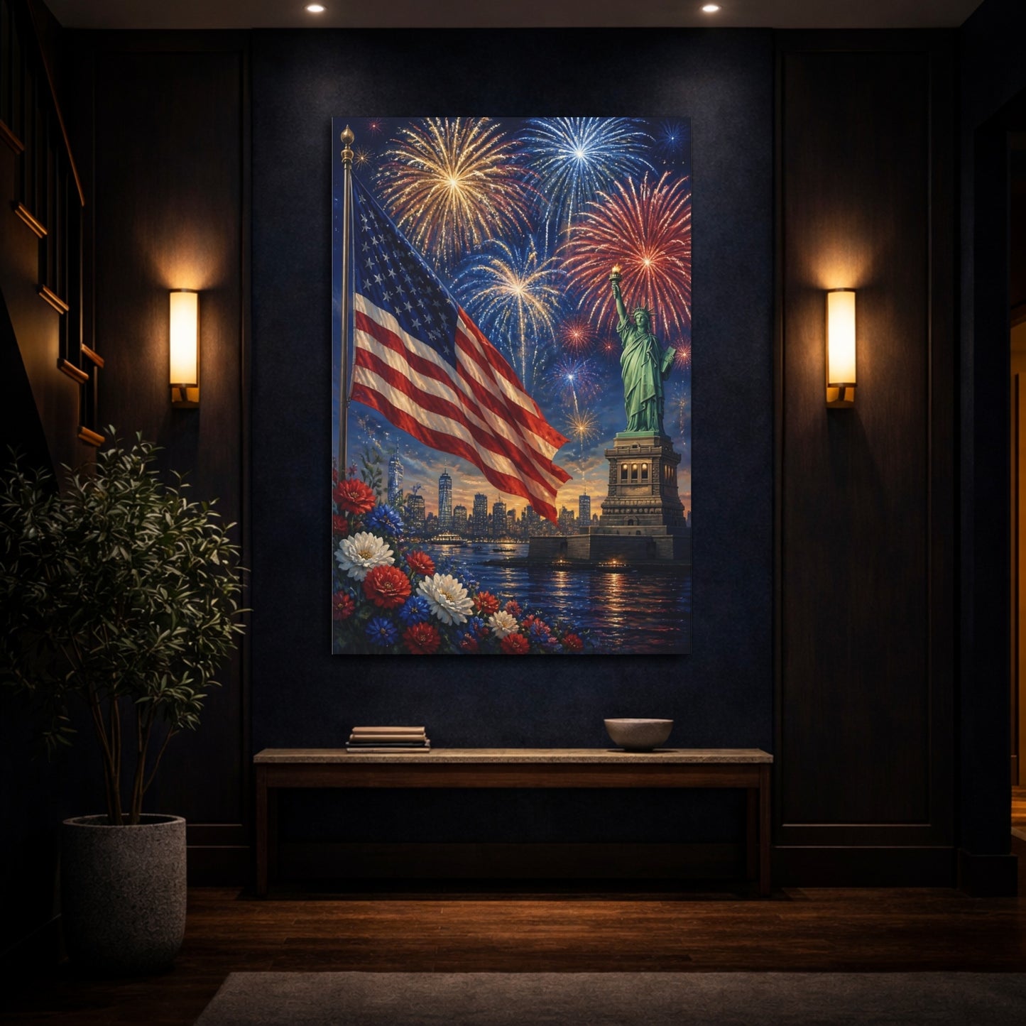 Mockup 4. Liberty Flag Fireworks shown as canvas print