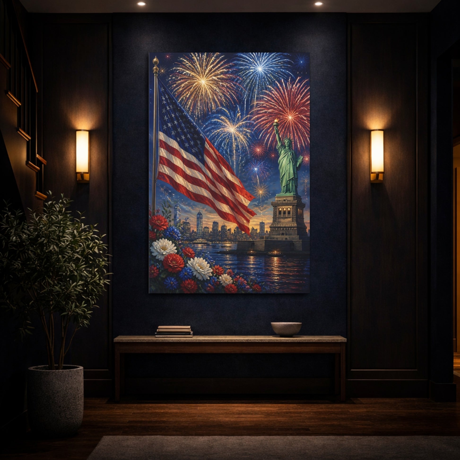 Mockup 4. Liberty Flag Fireworks shown as canvas print