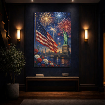 Mockup 4. Liberty Flag Fireworks shown as canvas print