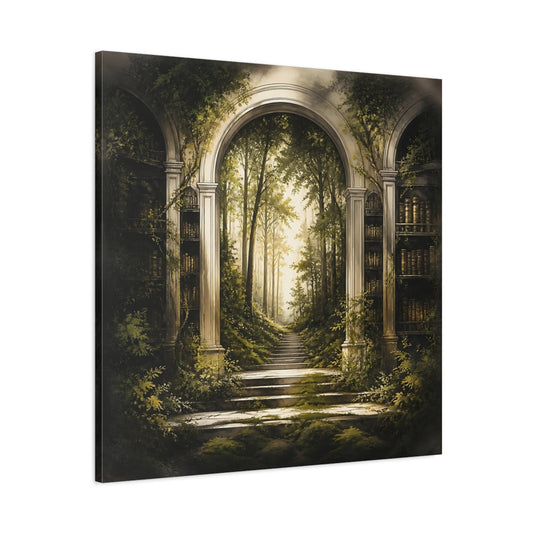 Main Mockup. Library Arch To Enchanted Forest shown as canvas print