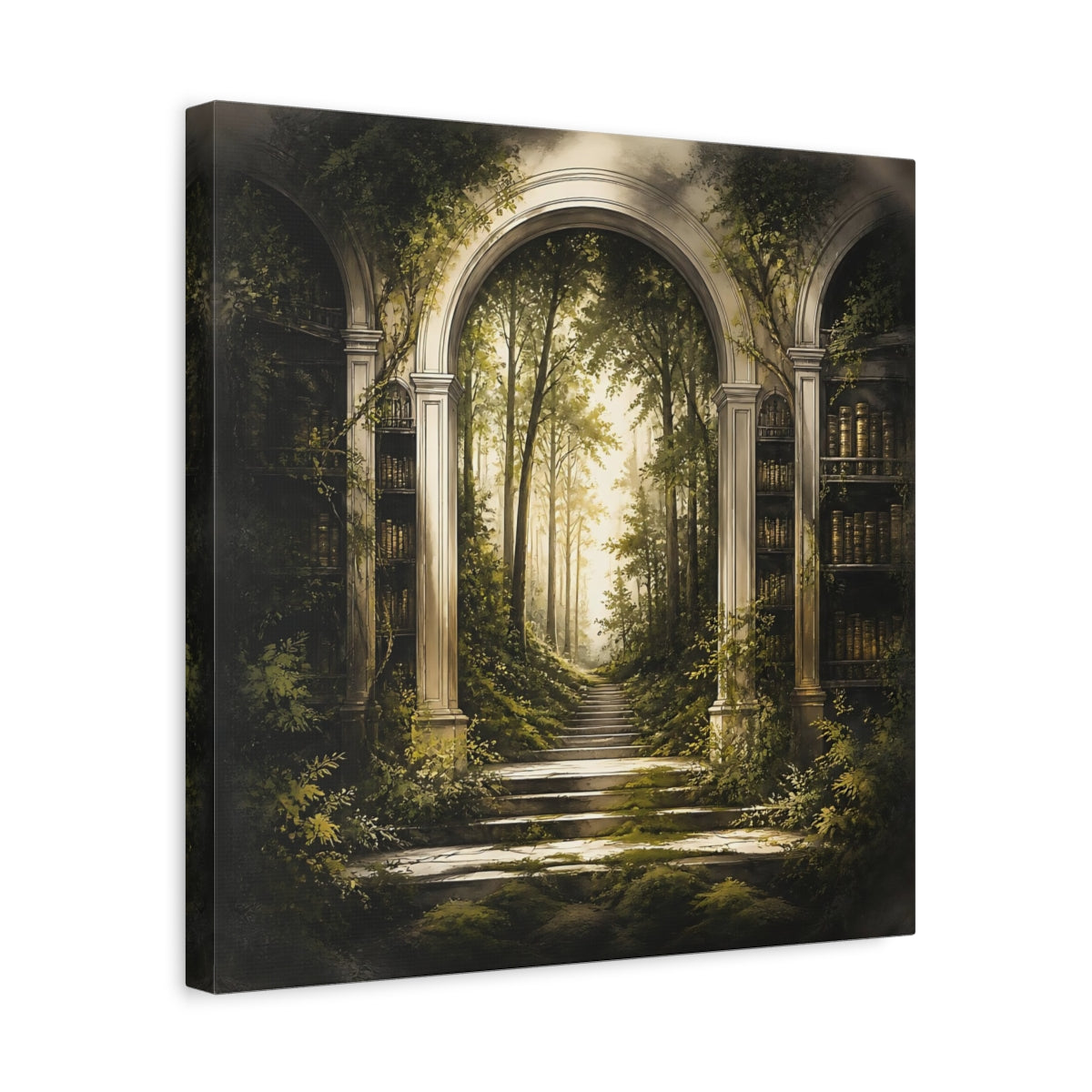 Side Mockup 6. Library Arch To Enchanted Forest shown as canvas print