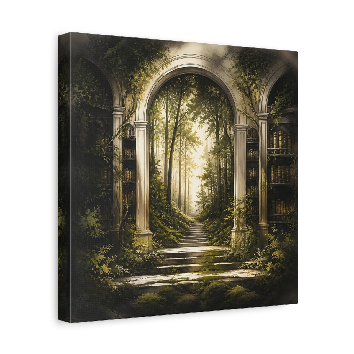 Side Mockup 8. Library Arch To Enchanted Forest shown as canvas print