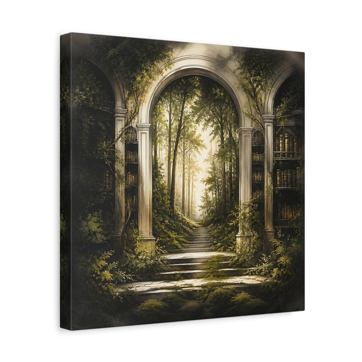 Side Mockup 7. Library Arch To Enchanted Forest shown as canvas print