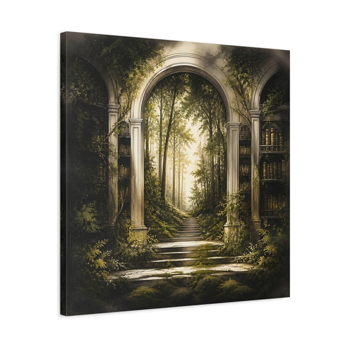 Side Mockup 4. Library Arch To Enchanted Forest shown as canvas print