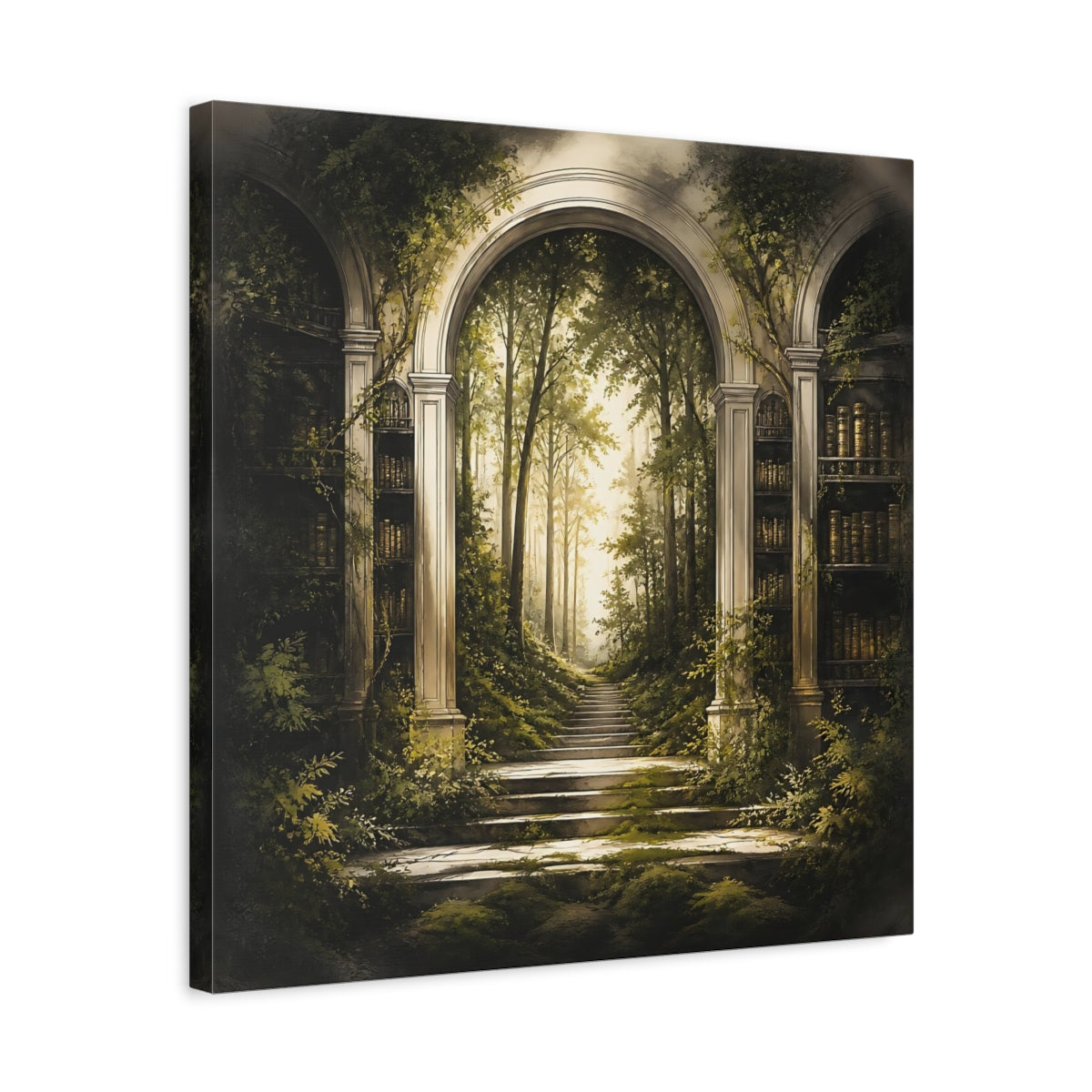 Side Mockup 5. Library Arch To Enchanted Forest shown as canvas print