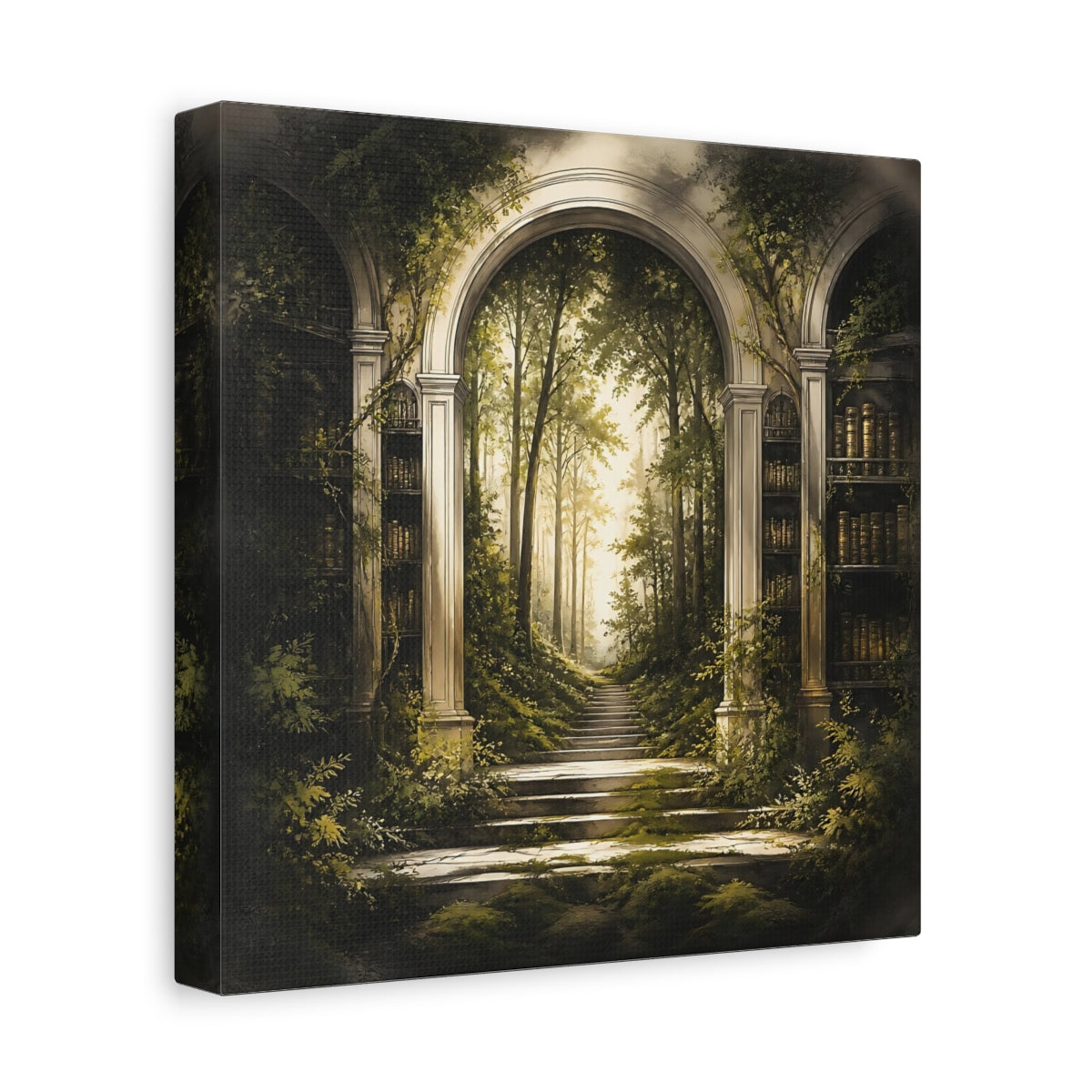 Side Mockup 9. Library Arch To Enchanted Forest shown as canvas print