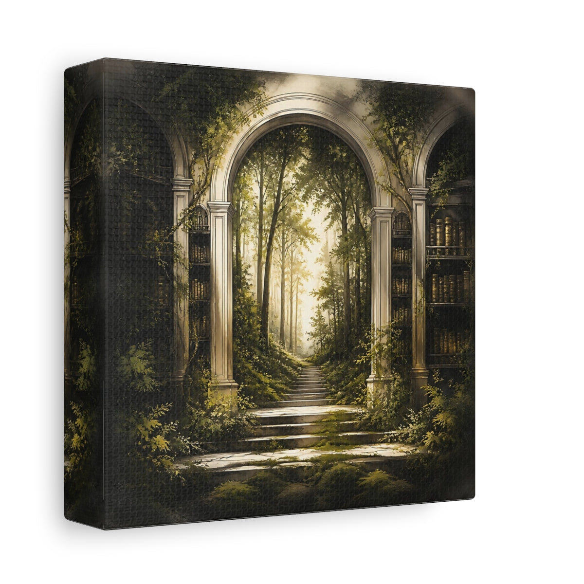 Side Mockup 2. Library Arch To Enchanted Forest shown as canvas print
