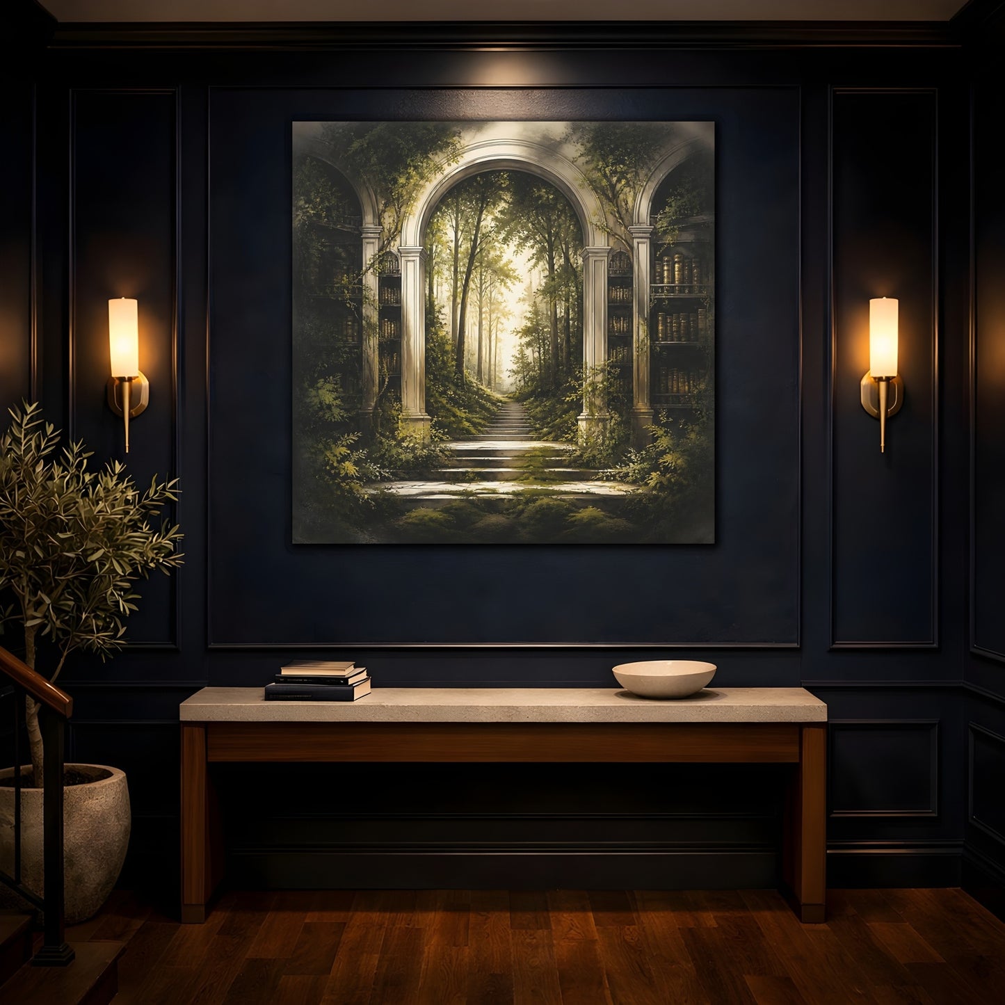 Mockup 4. Library Arch To Enchanted Forest shown as canvas print