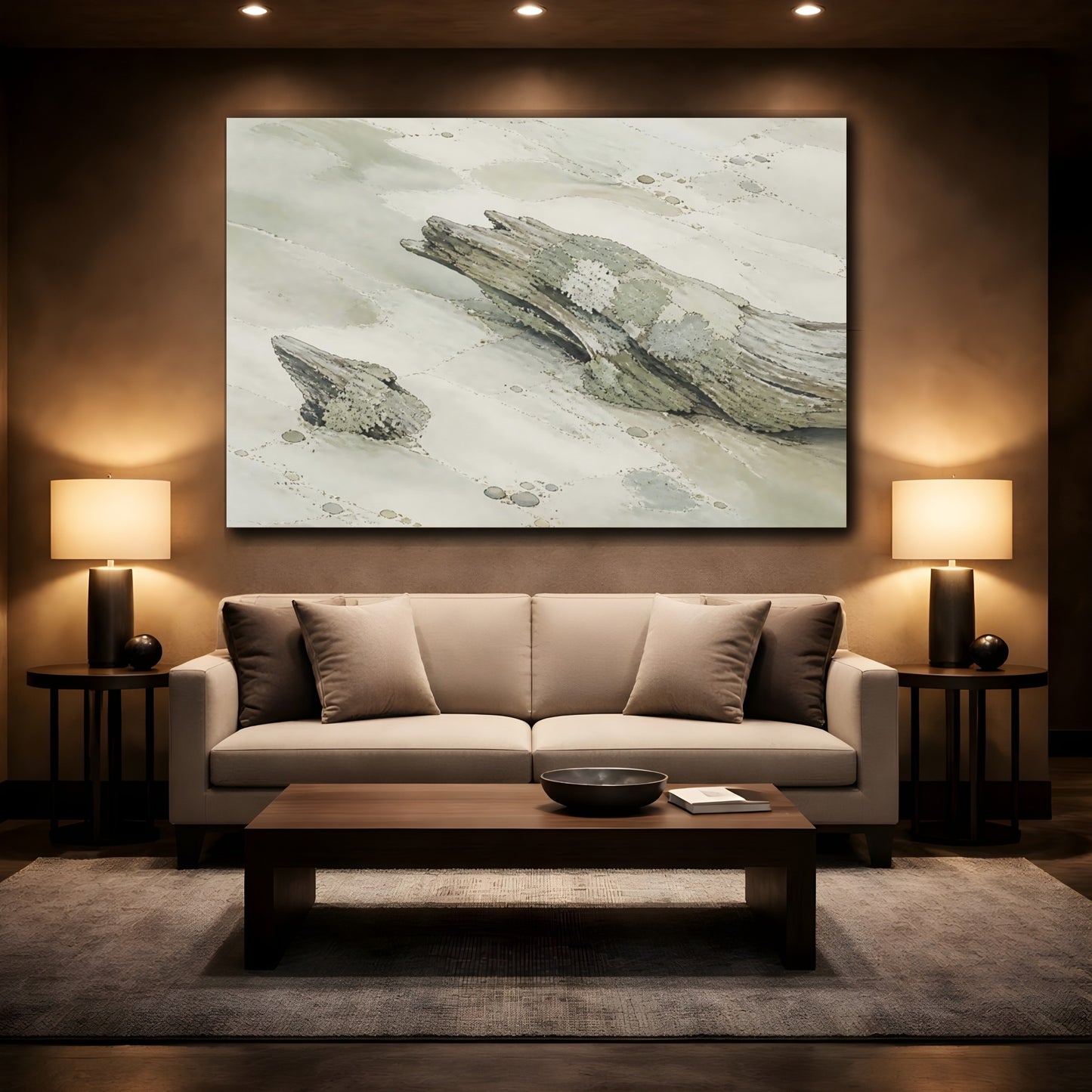 Mockup 2. Lichen-Covered Driftwood shown as canvas print
