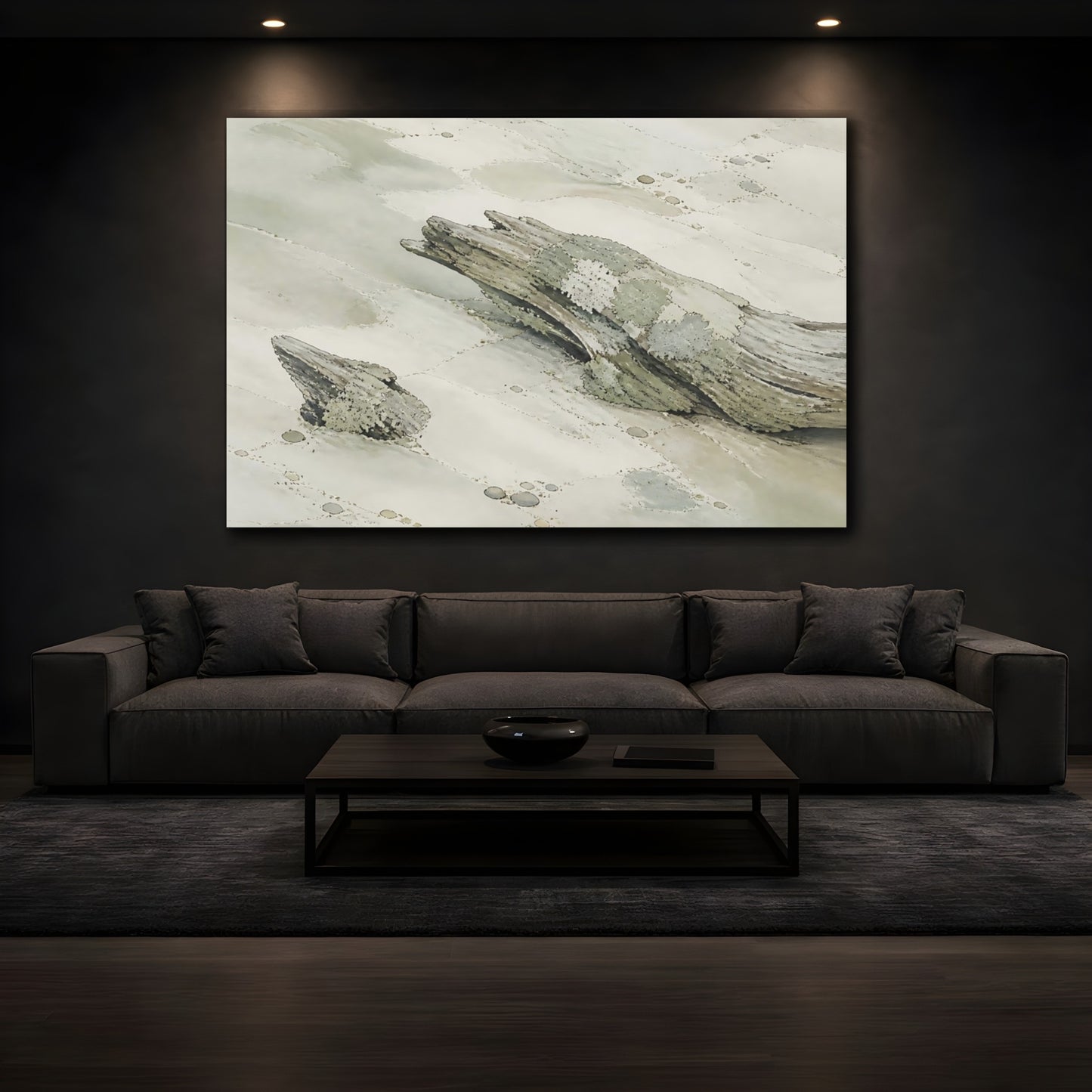 Mockup 3. Lichen-Covered Driftwood shown as canvas print