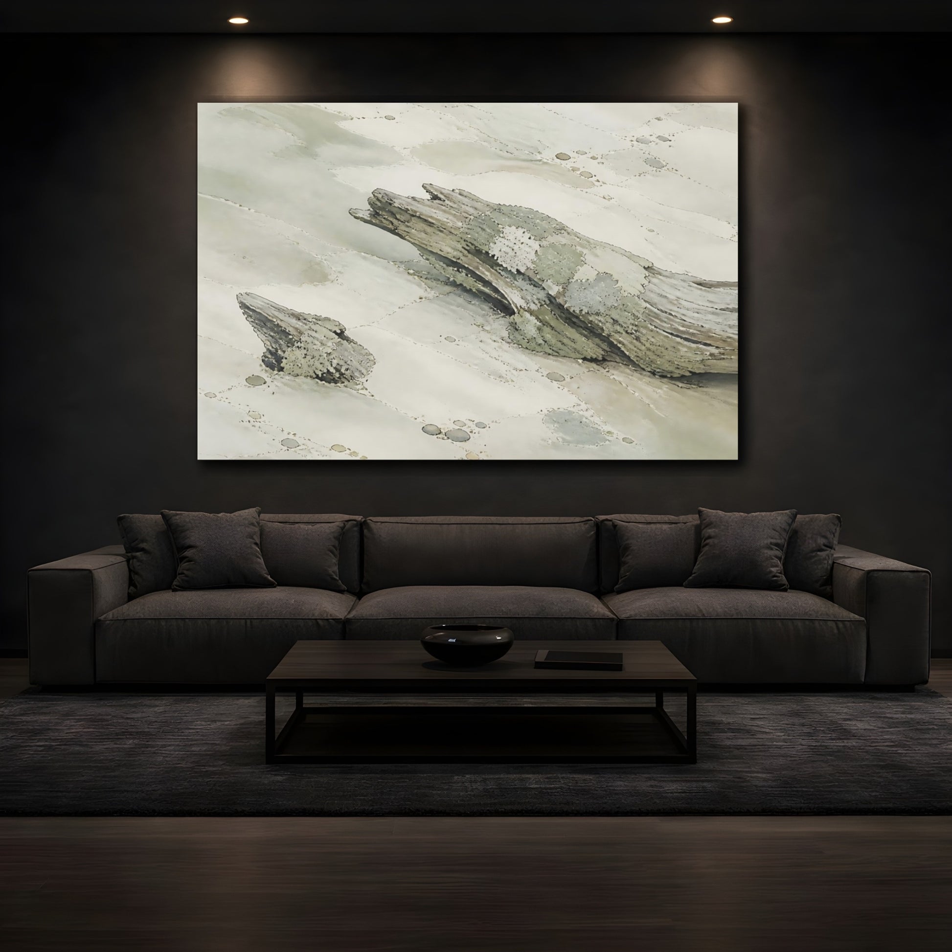 Mockup 3. Lichen-Covered Driftwood shown as canvas print