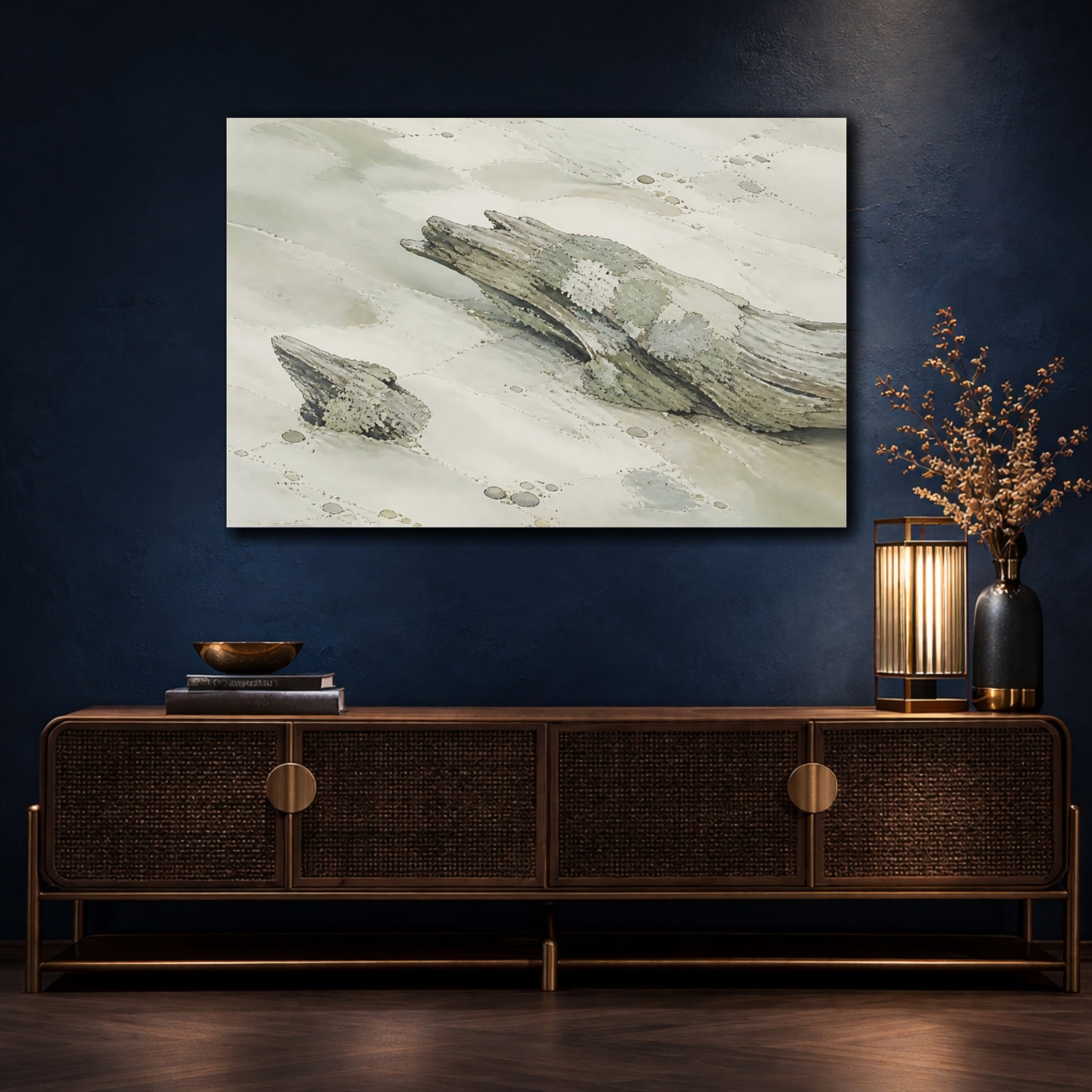 Mockup 4. Lichen-Covered Driftwood shown as canvas print
