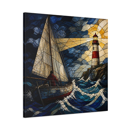 Main Mockup. Lighthouse Beacon At Sea shown as canvas print