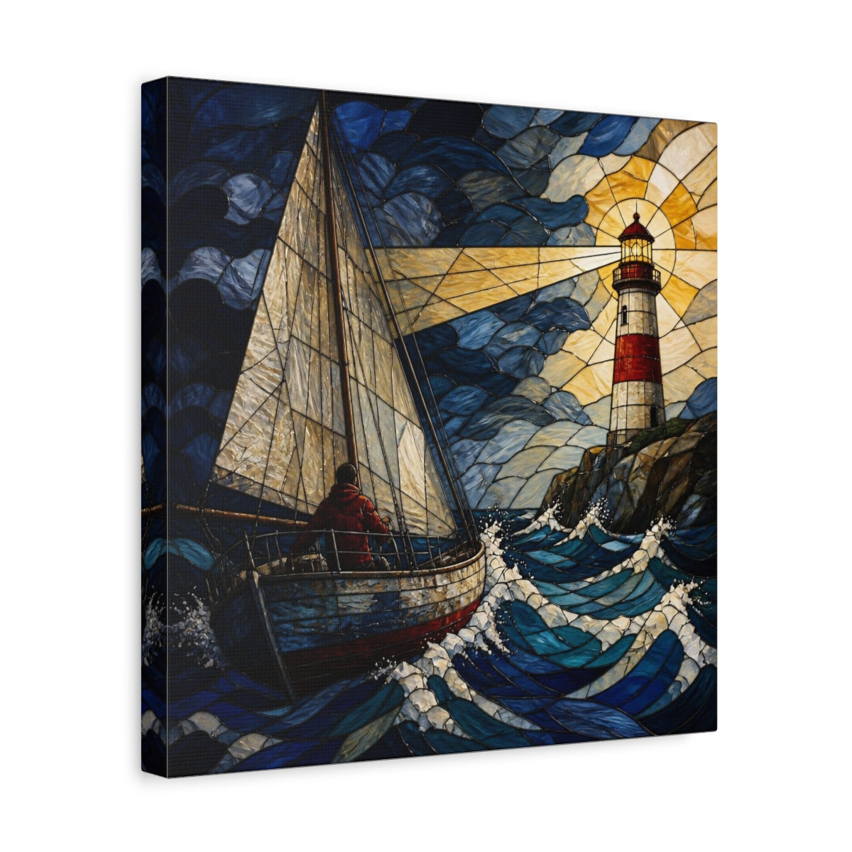 Side Mockup 7. Lighthouse Beacon At Sea shown as canvas print