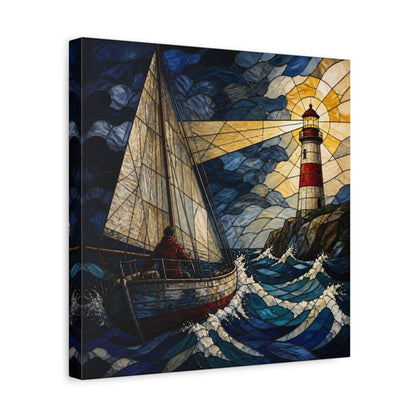 Side Mockup 7. Lighthouse Beacon At Sea shown as canvas print