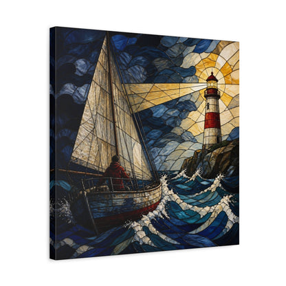 Side Mockup 5. Lighthouse Beacon At Sea shown as canvas print