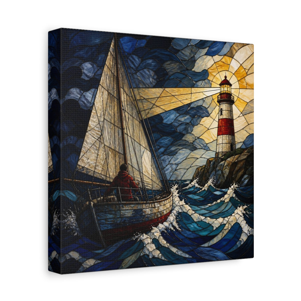 Side Mockup 9. Lighthouse Beacon At Sea shown as canvas print