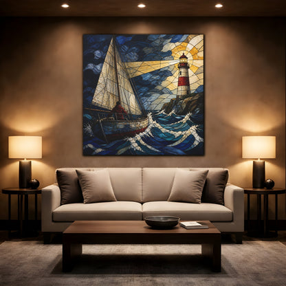 Mockup 2. Lighthouse Beacon At Sea shown as canvas print