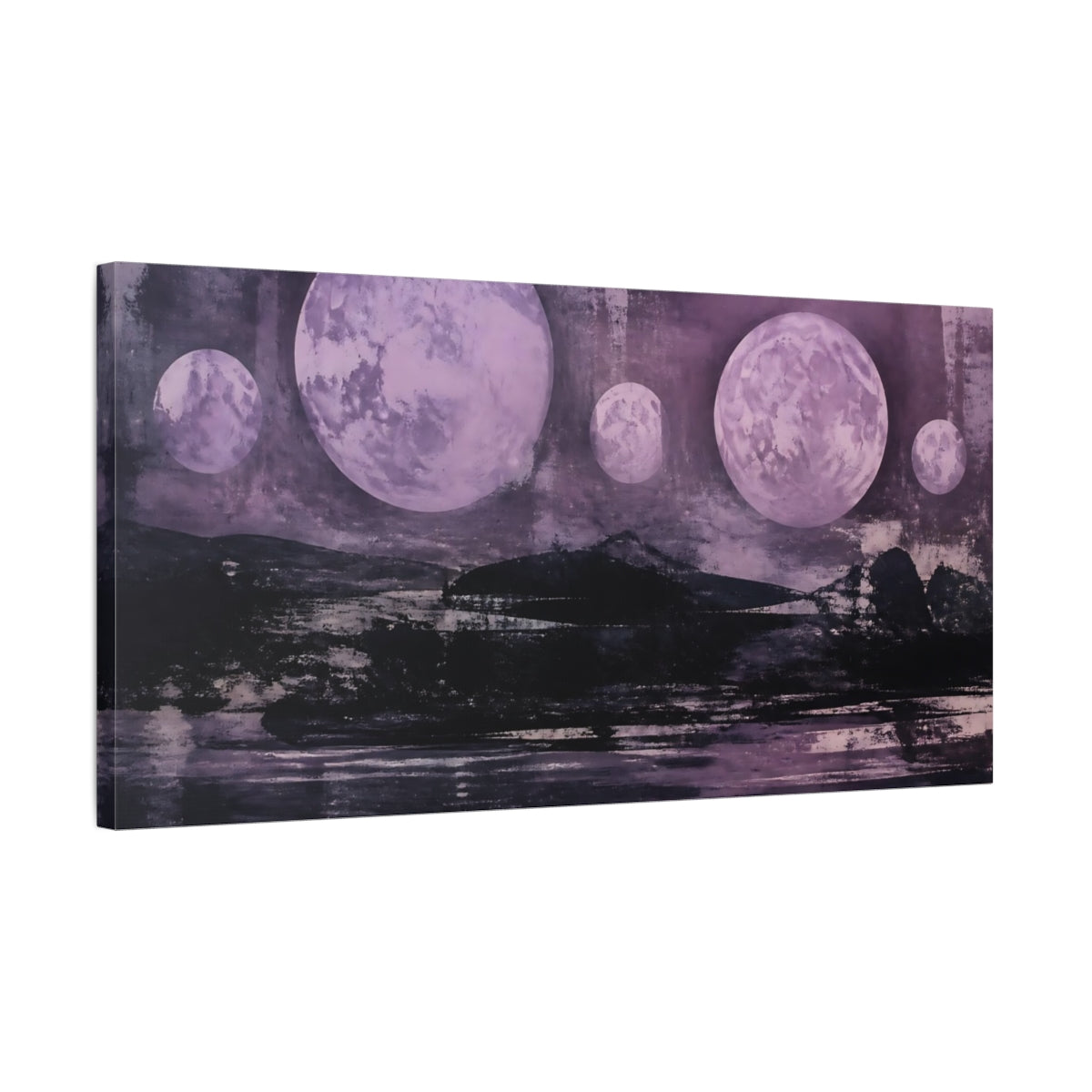 Side Mockup 1. Lilac Moons Over Ink Horizon shown as canvas print